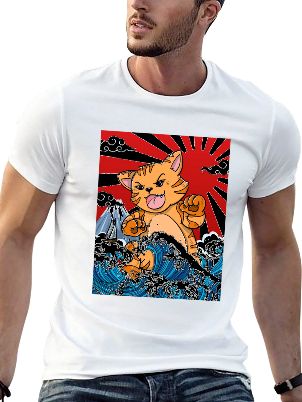 Japanese Cat Wave T-Shirt - Fun Graphic Tee