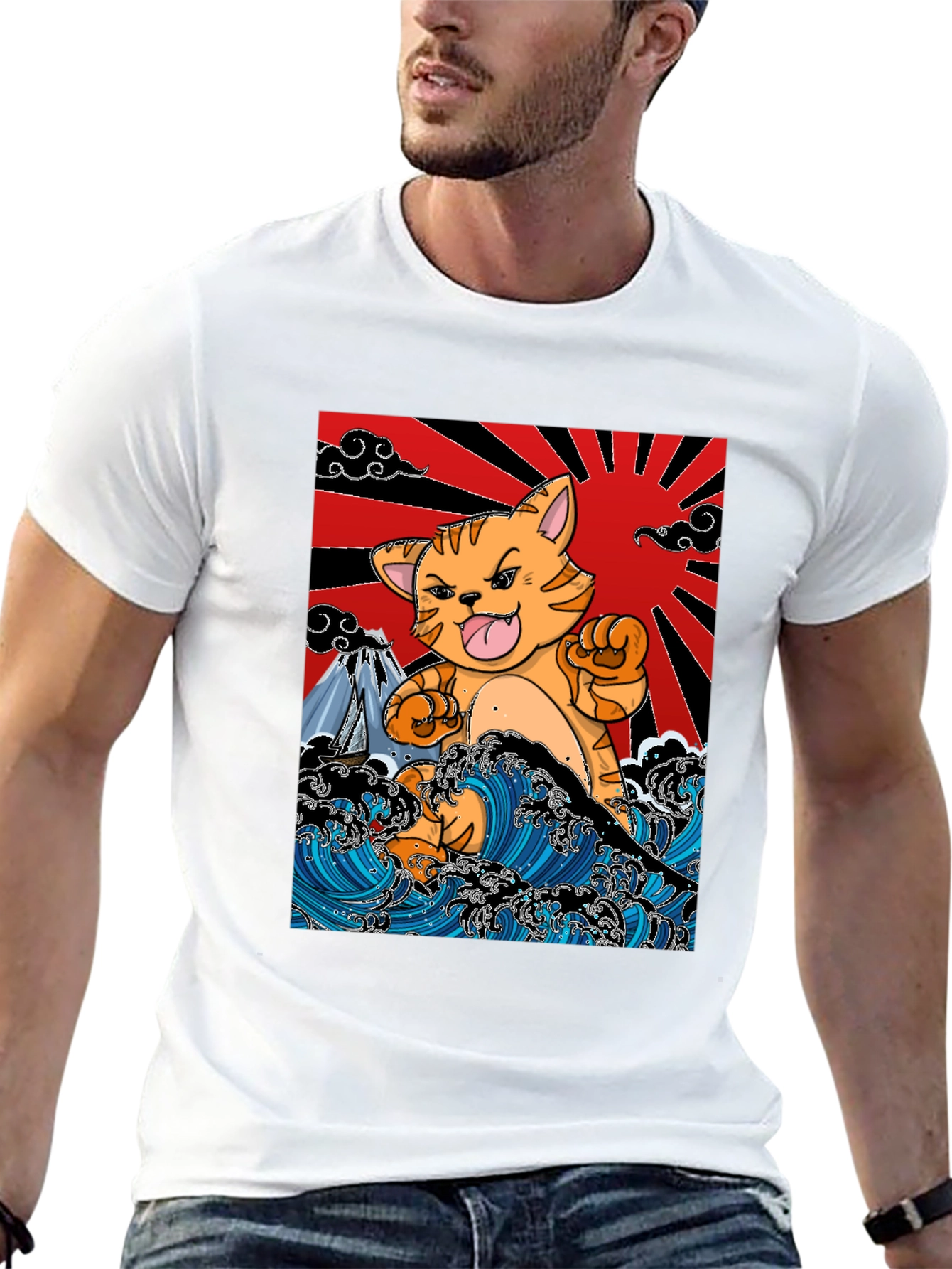 Japanese Cat Wave T-Shirt - Fun Graphic Tee