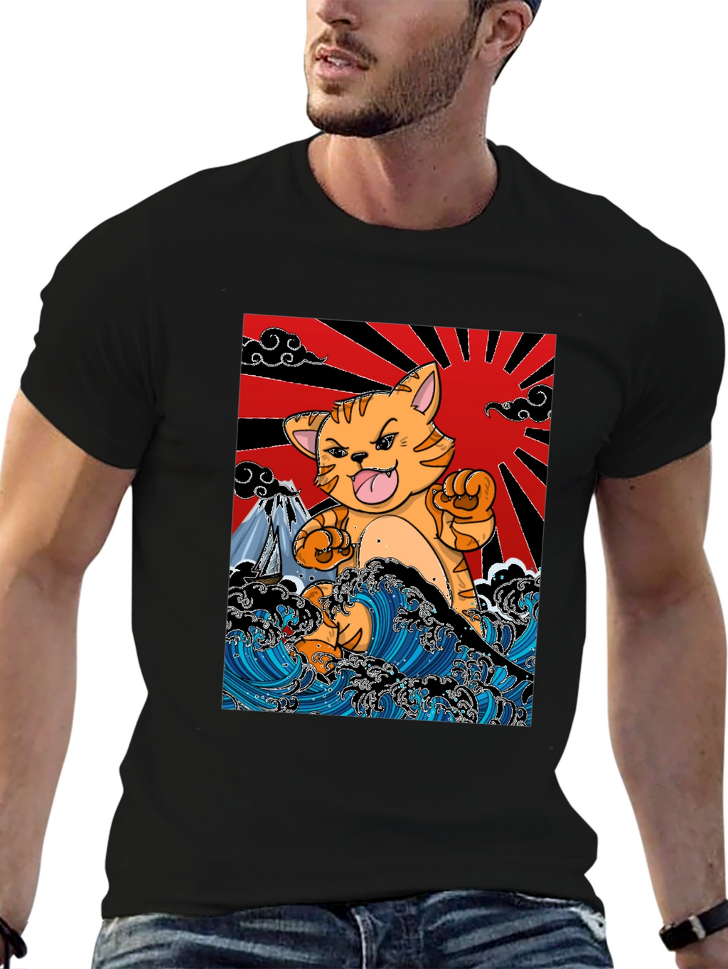 Japanese Cat Wave T-Shirt - Fun Graphic Tee