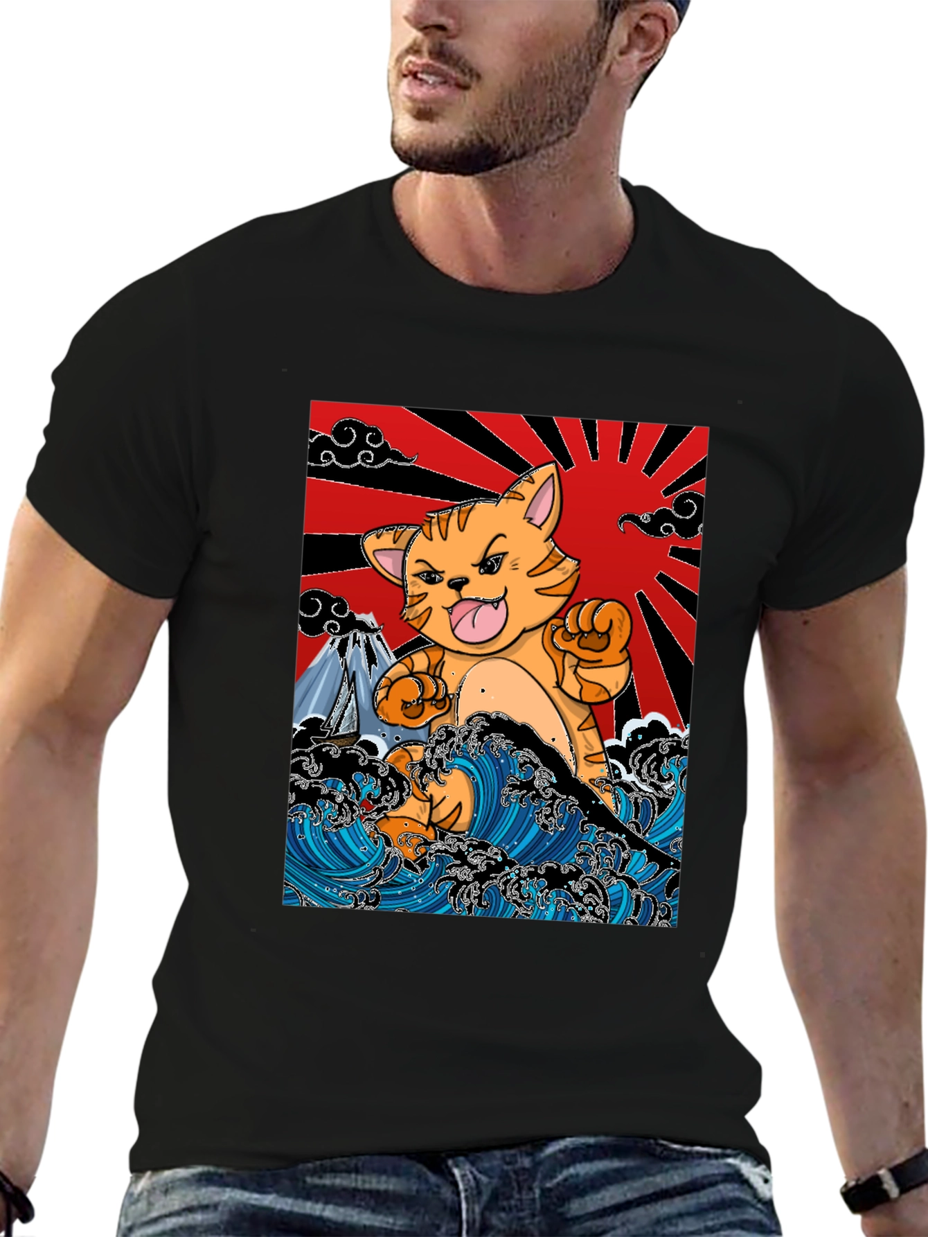 Japanese Cat Wave T-Shirt - Fun Graphic Tee