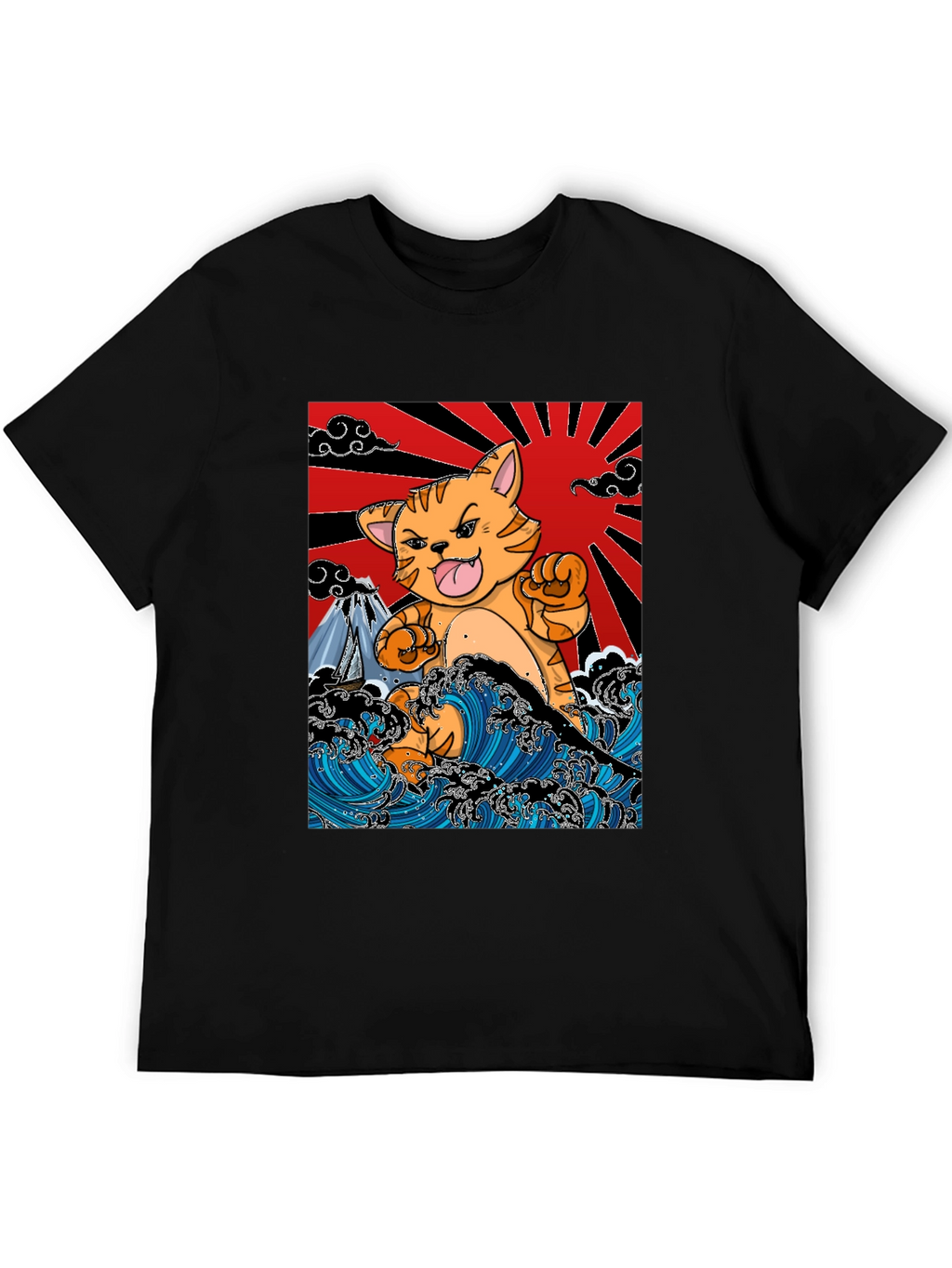 Japanese Cat Wave T-Shirt - Fun Graphic Tee