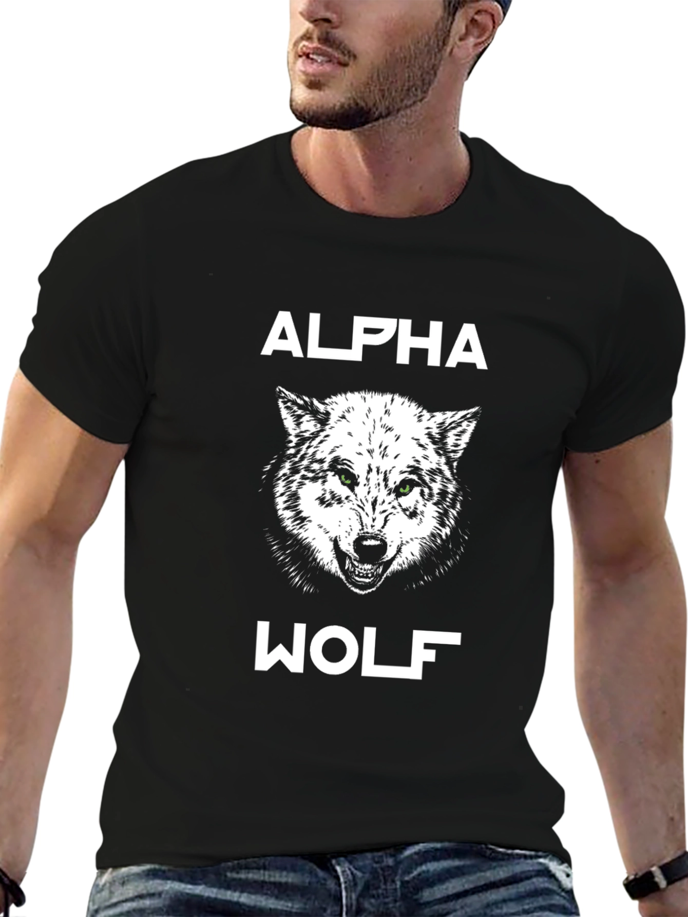 Alpha Wolf Graphic Tee - Black Cotton T-Shirt
