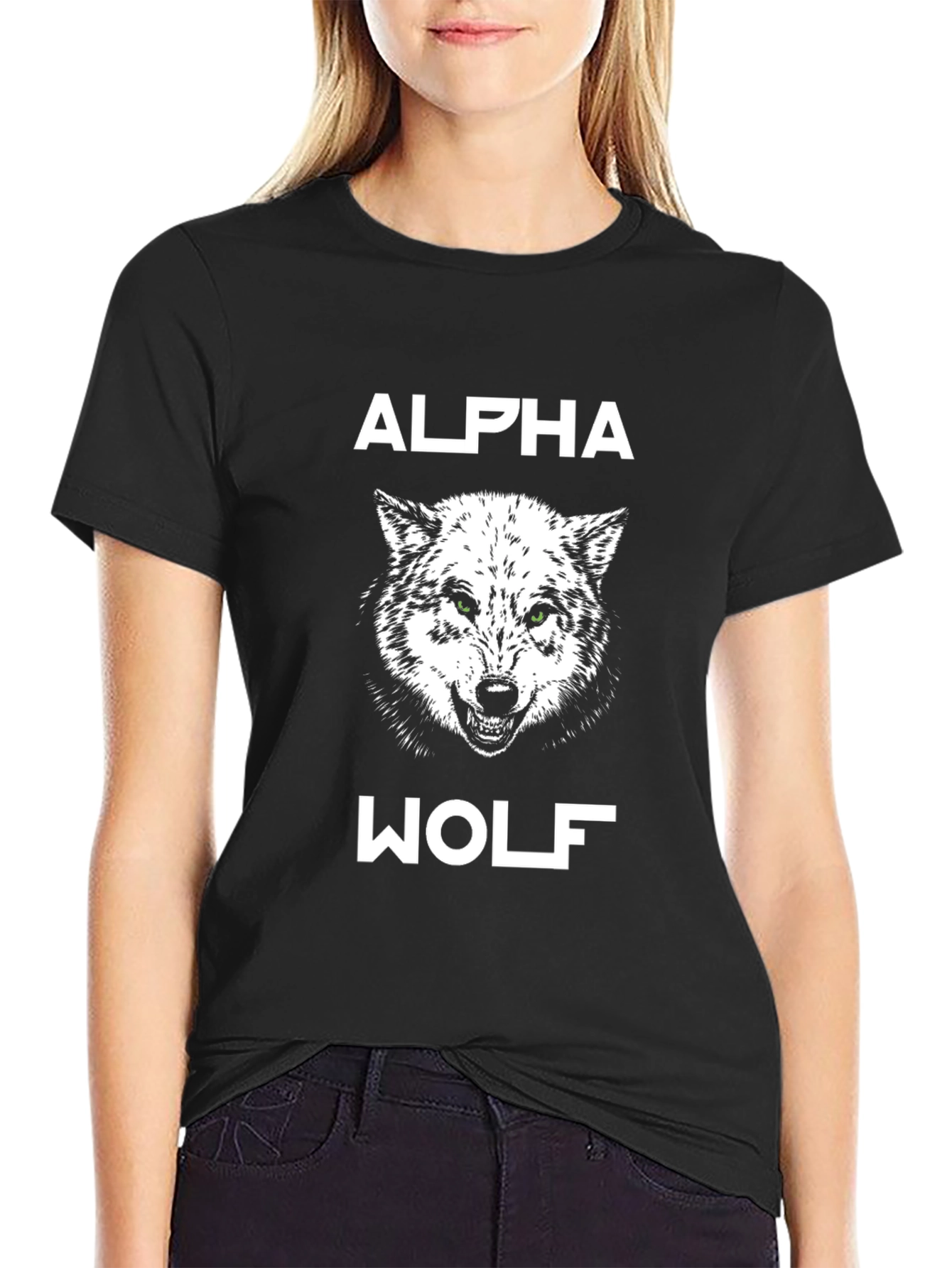 Alpha Wolf Graphic Tee - Black Cotton T-Shirt