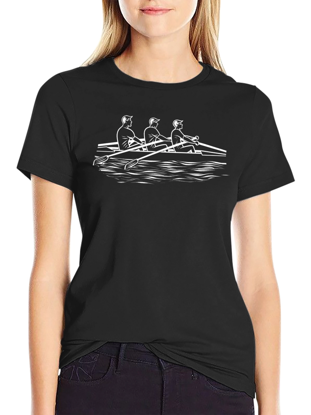Rowing Team Graphic Tee - Black Cotton T-Shirt