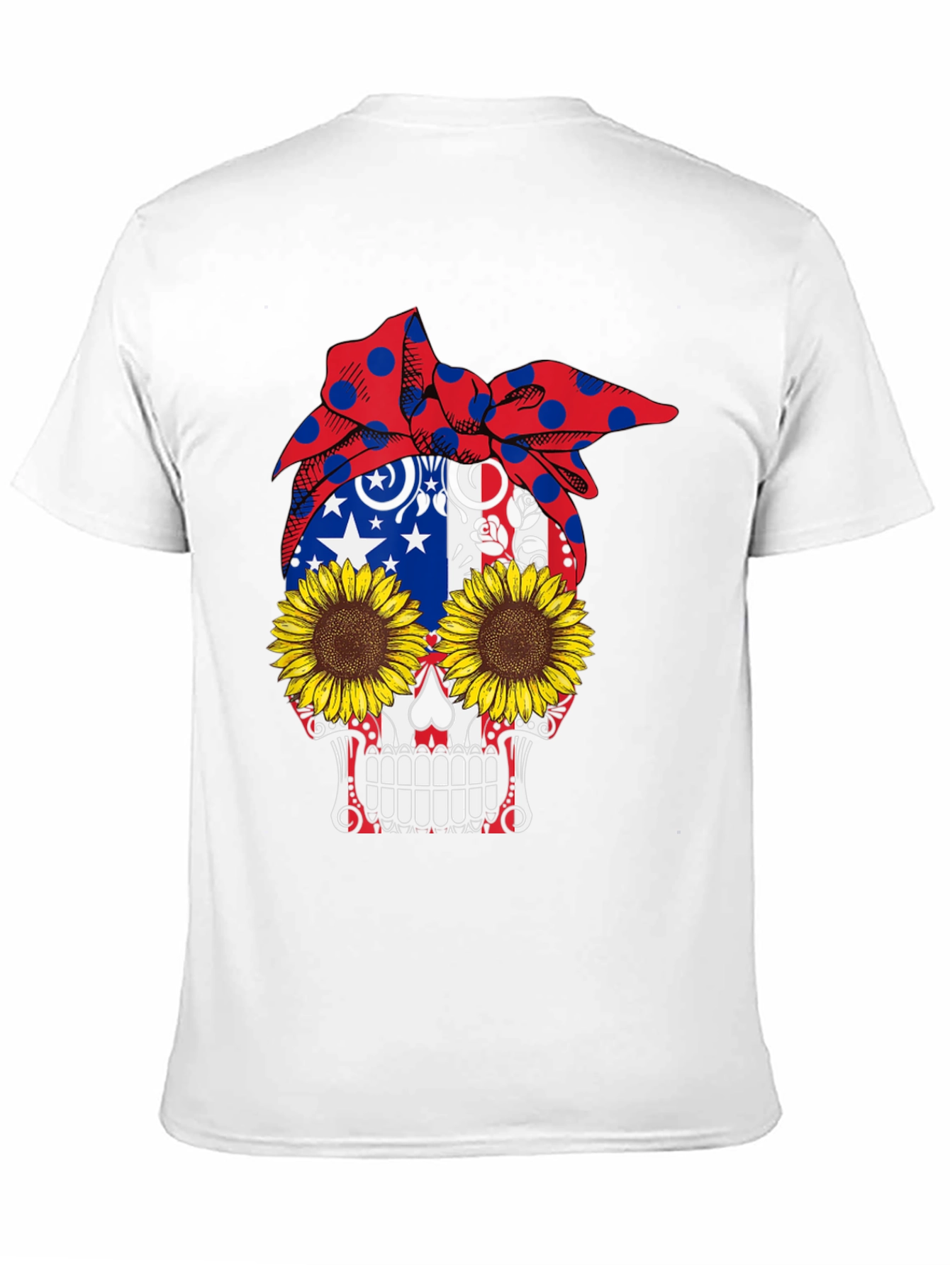 Skull Sunflower Patriotic Bandana Graphic Tee
