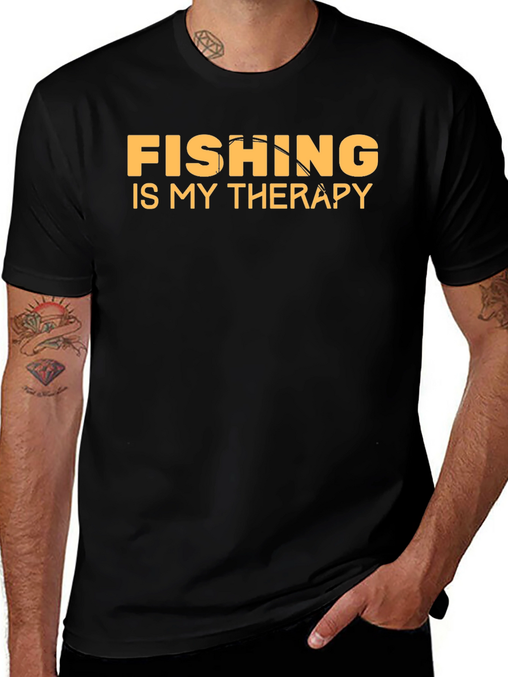 Fishing is My Therapy T-Shirt Black
