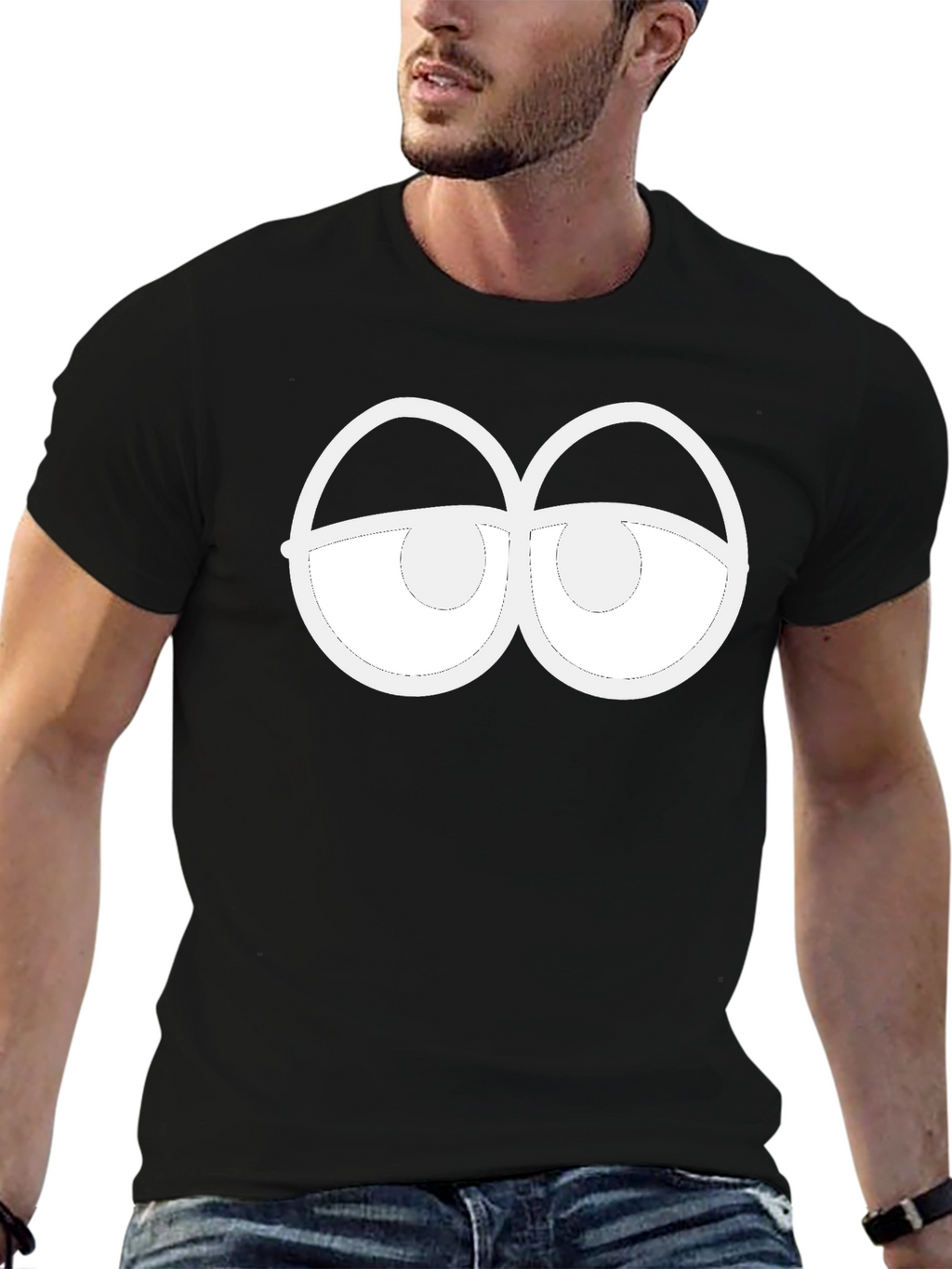 Funny Sleepy Eyes Graphic Black T-Shirt