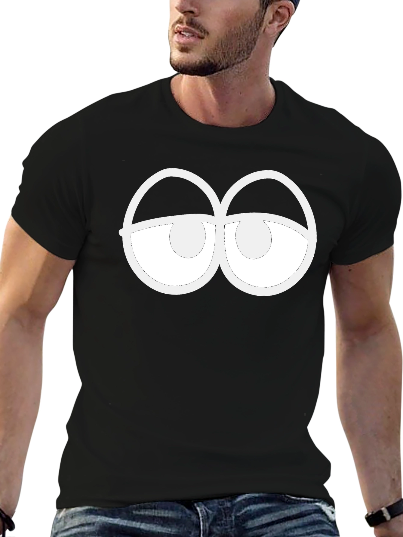 Funny Sleepy Eyes Graphic Black T-Shirt