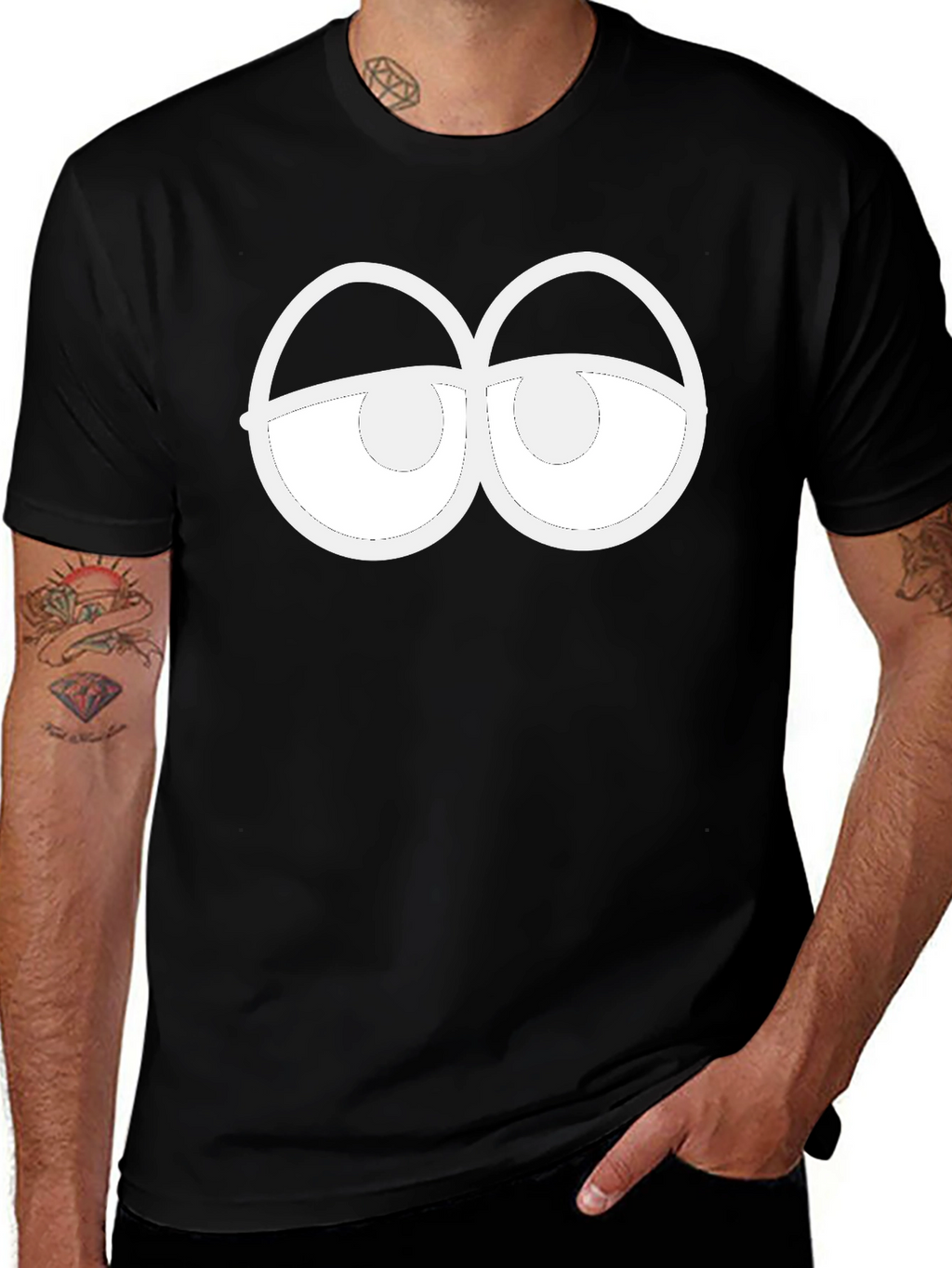 Funny Sleepy Eyes Graphic Black T-Shirt
