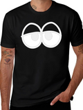 Funny Sleepy Eyes Graphic Black T-Shirt