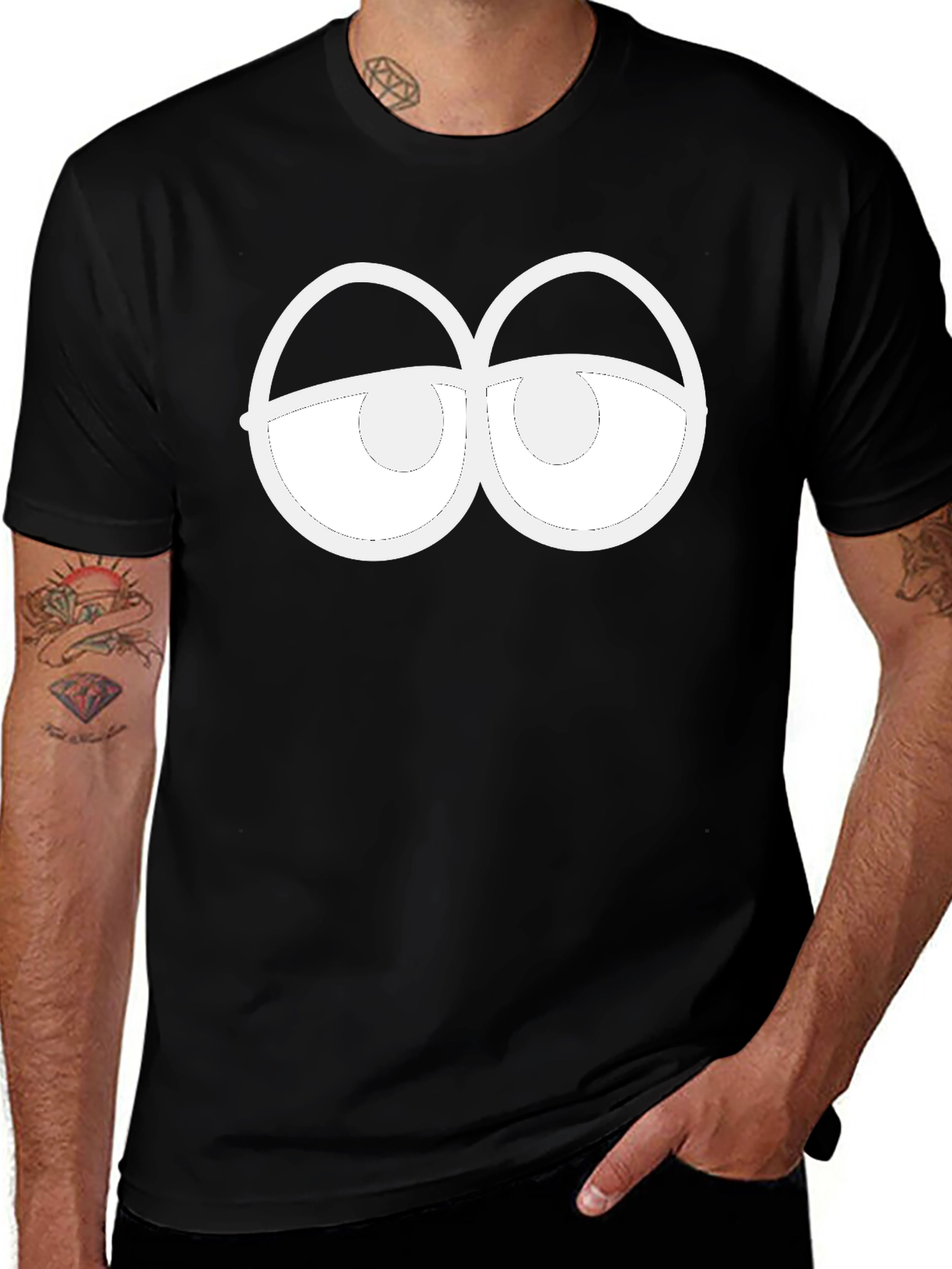 Funny Sleepy Eyes Graphic Black T-Shirt