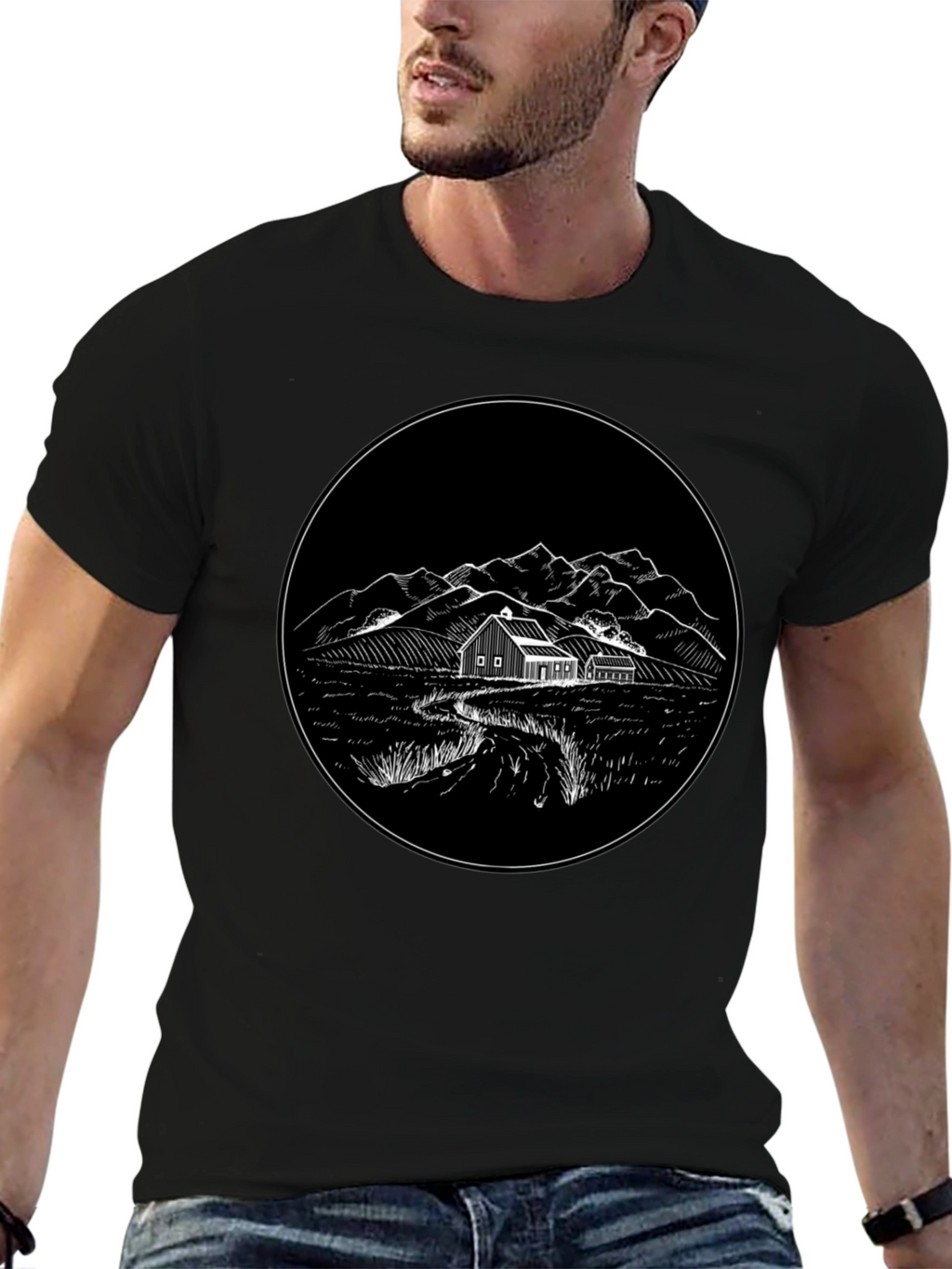 Rustic Homestead Graphic Tee - Classic Black Cotton