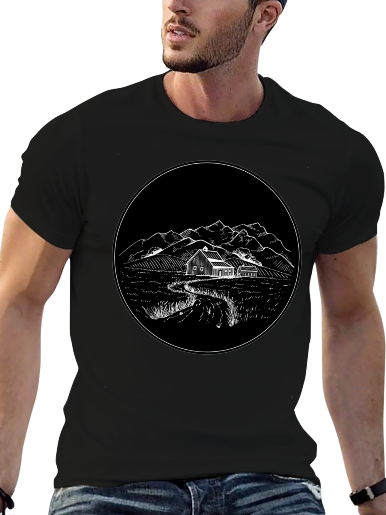 Rustic Homestead Graphic Tee - Classic Black Cotton