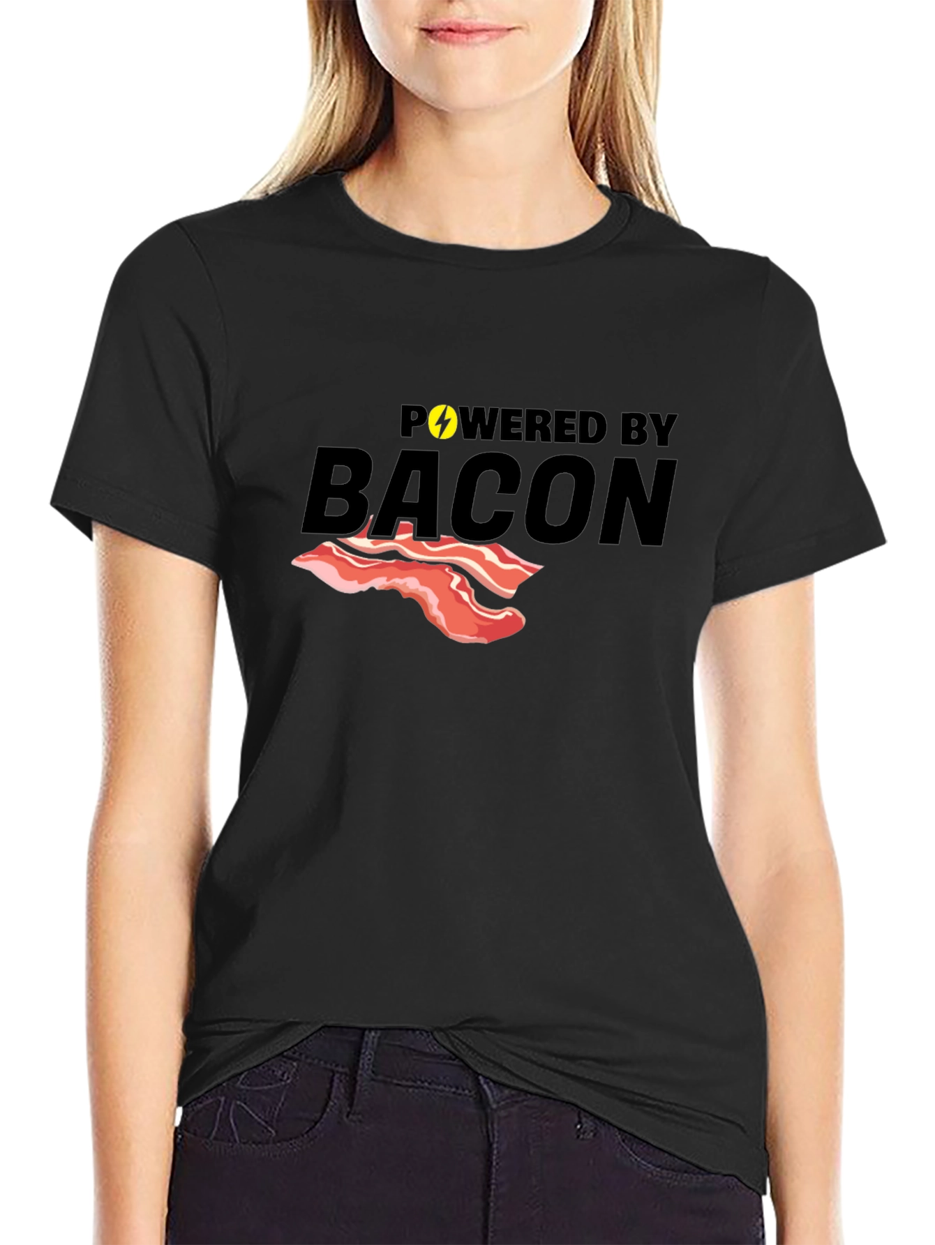 Powered By Bacon T-Shirt Funny Foodie Tee