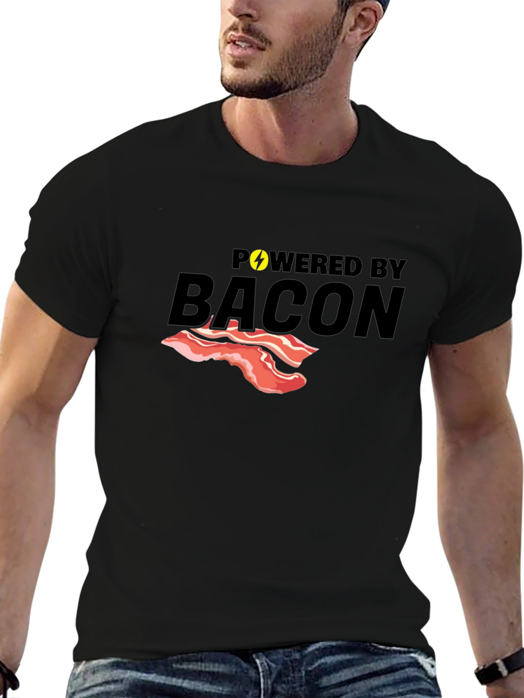 Powered By Bacon T-Shirt Funny Foodie Tee