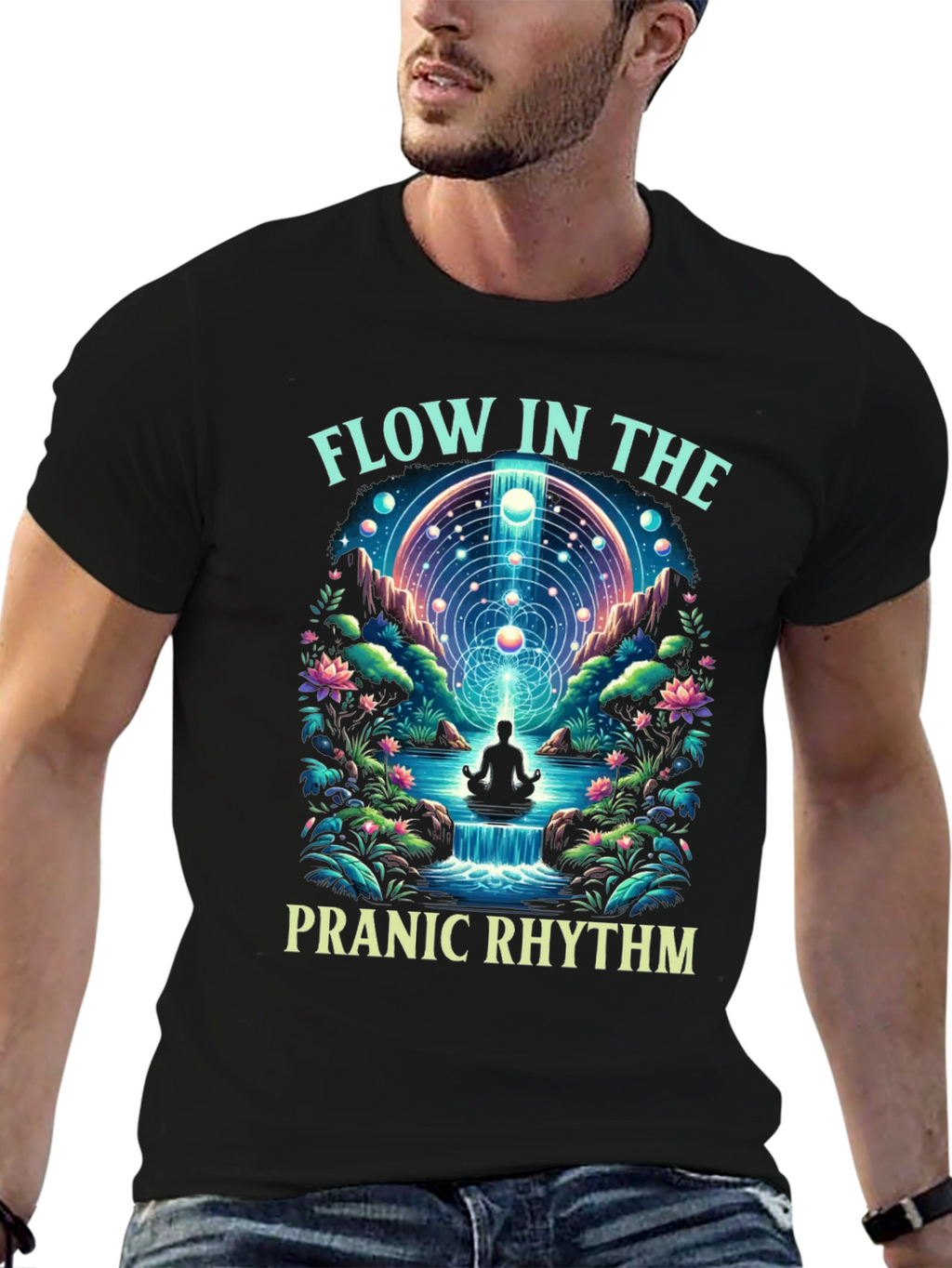 Pranic Rhythm Flow Graphic T-Shirt - Black