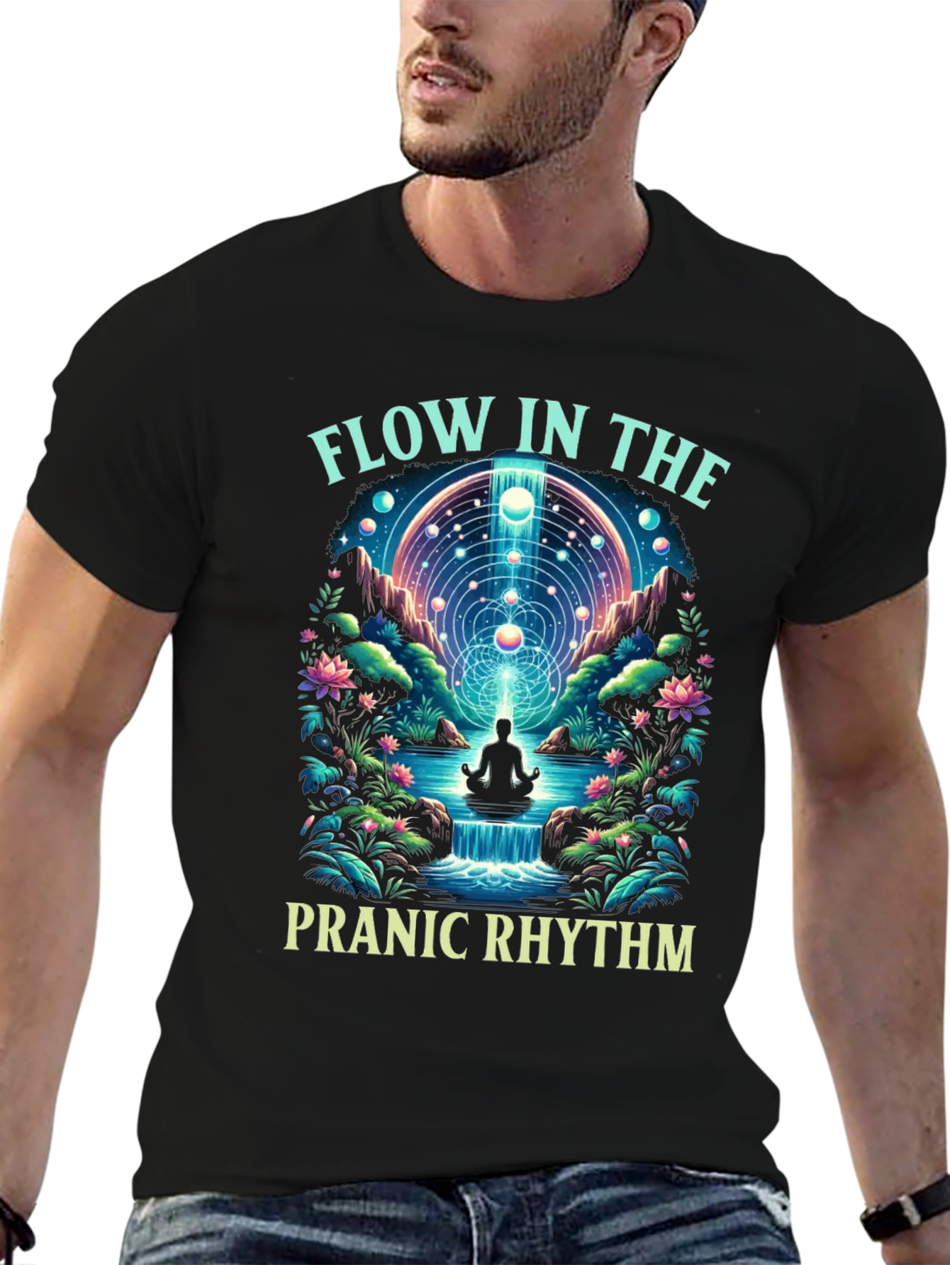 Pranic Rhythm Flow Graphic T-Shirt - Black