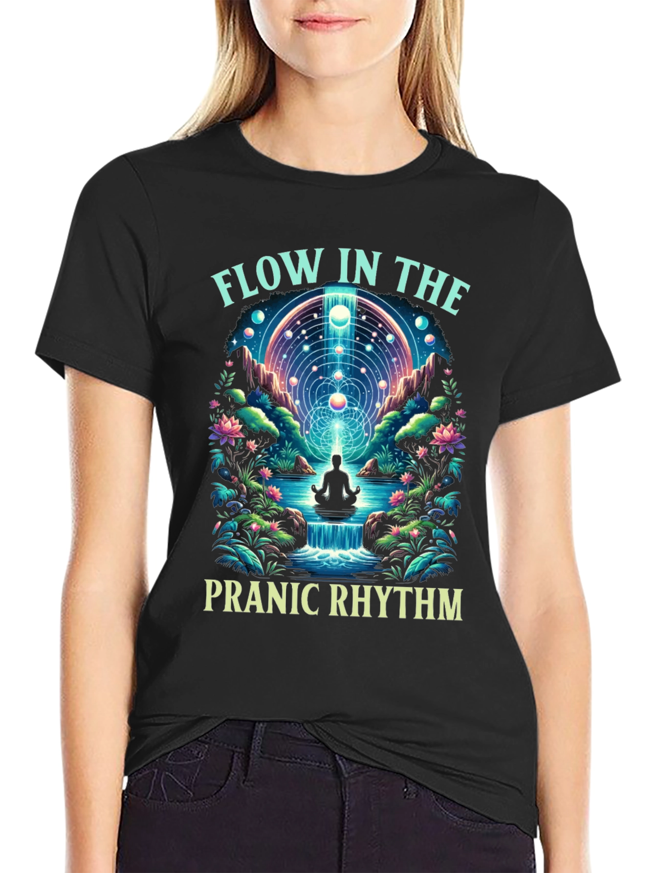 Pranic Rhythm Flow Graphic T-Shirt - Black