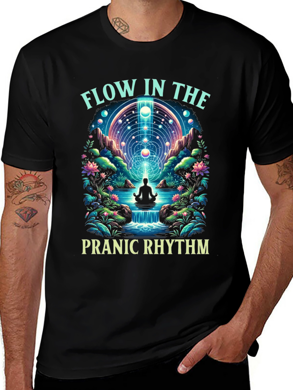 Pranic Rhythm Flow Graphic T-Shirt - Black