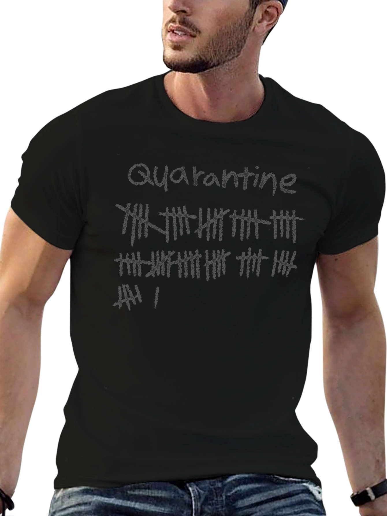 Quarantine Tally Marks Graphic Tee - Black