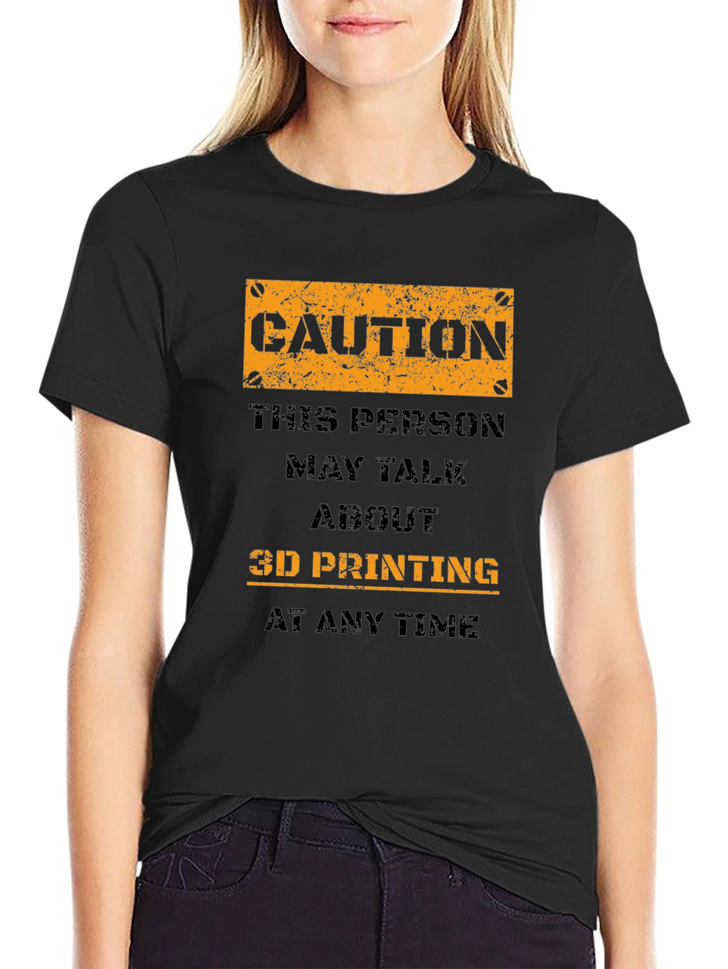 Caution 3D Printing Black T-Shirt