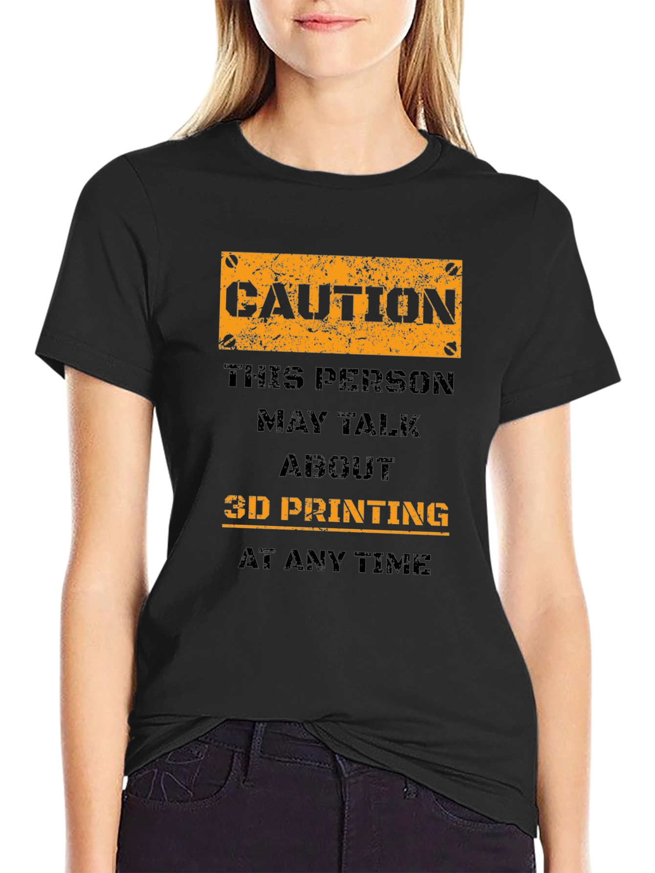 Caution 3D Printing Black T-Shirt