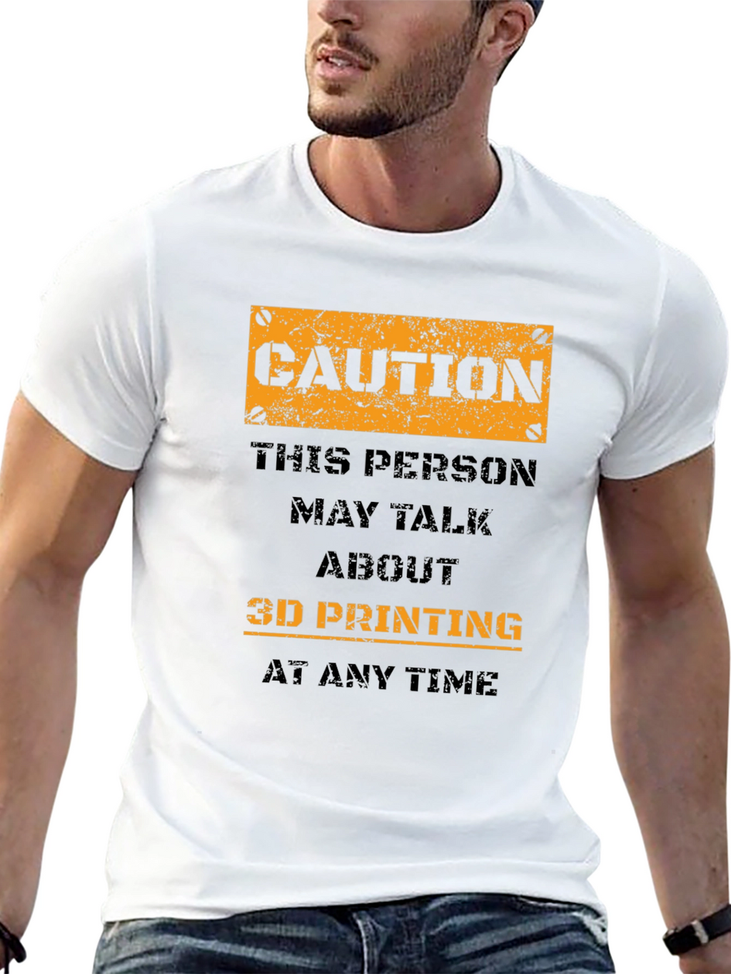 Caution 3D Printing Black T-Shirt
