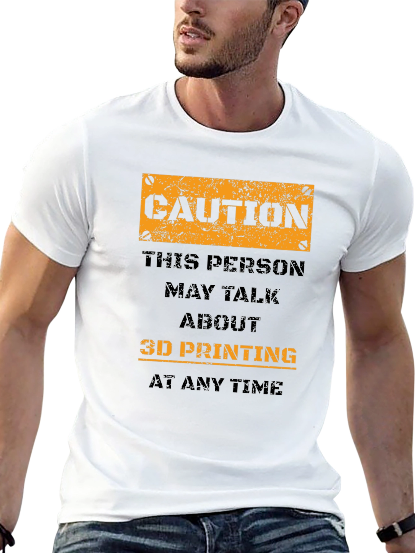 Caution 3D Printing Black T-Shirt