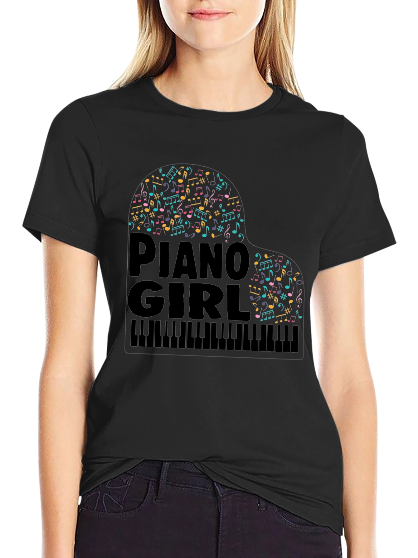 Piano Girl Music Notes T-Shirt