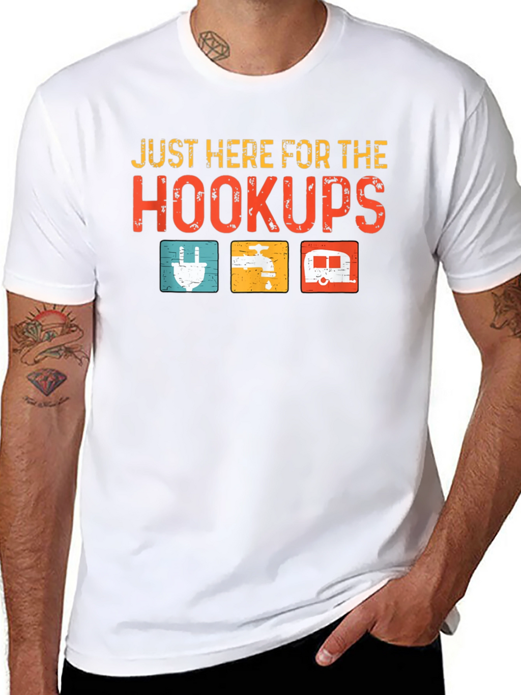 Just Here For The Hookups Camping T-Shirt