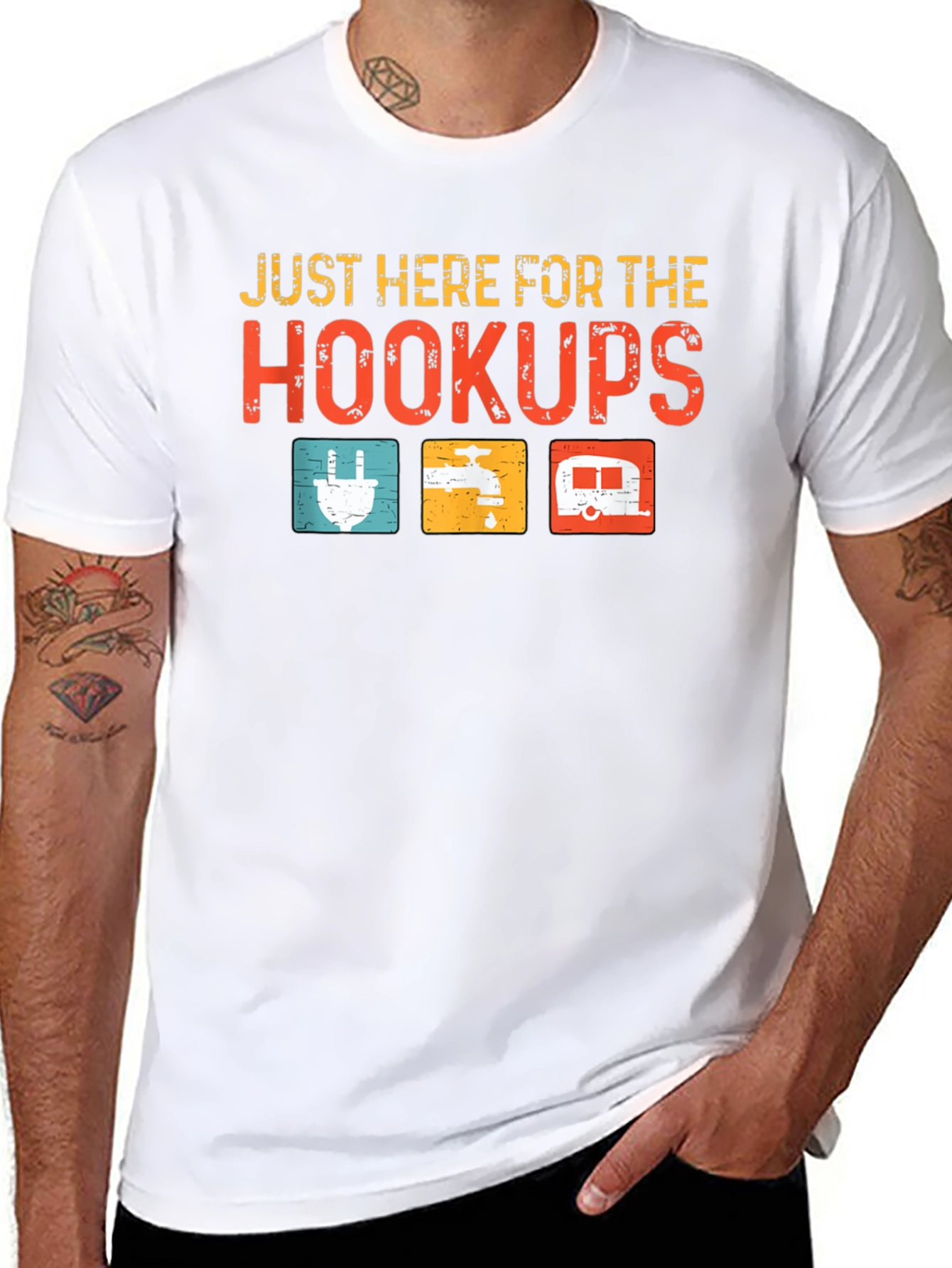 Just Here For The Hookups Camping T-Shirt