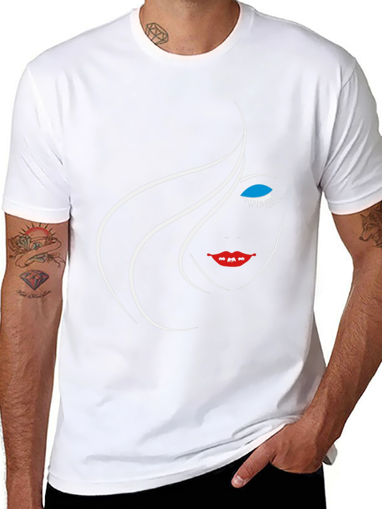 Black Graphic Tee - Minimalist Face Design