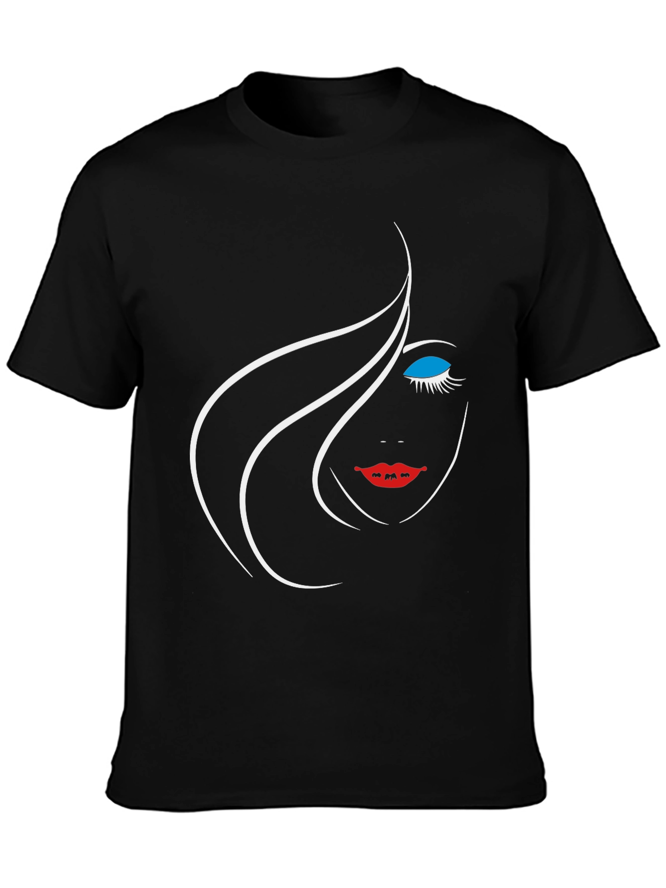 Black Graphic Tee - Minimalist Face Design