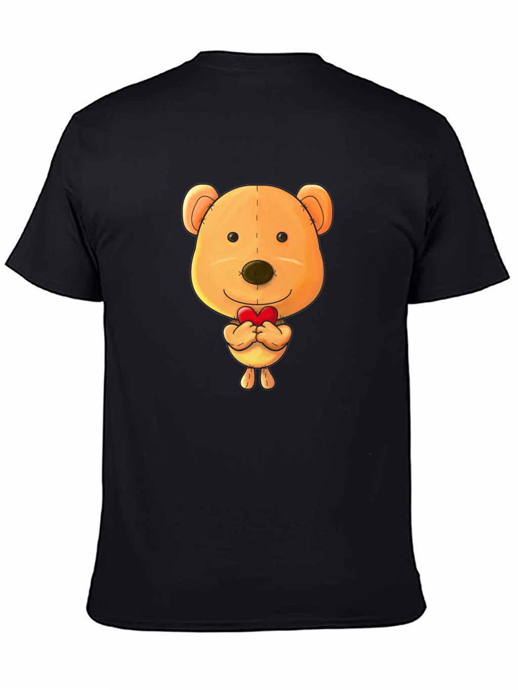Cute Teddy Bear Heart Graphic Black T-Shirt