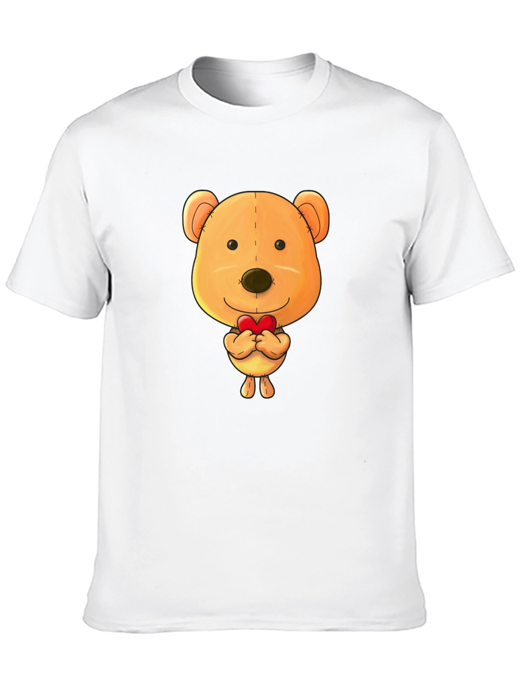 Cute Teddy Bear Heart Graphic Black T-Shirt
