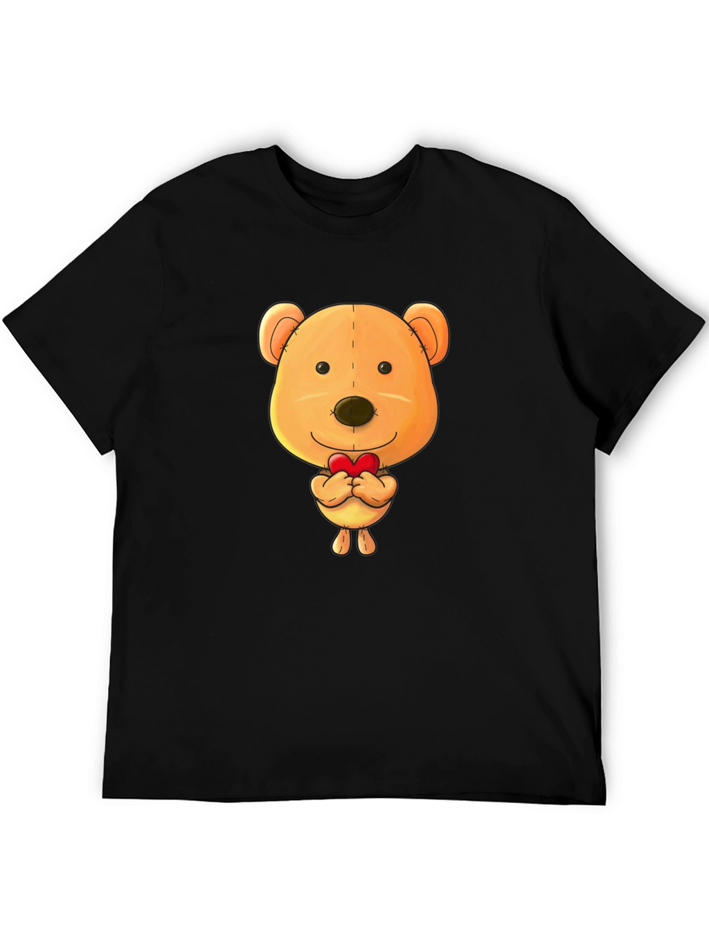 Cute Teddy Bear Heart Graphic Black T-Shirt
