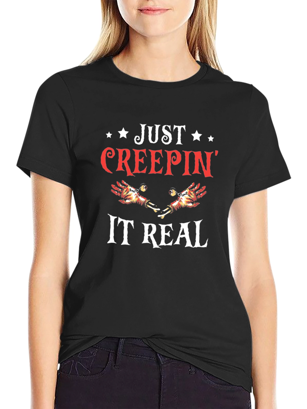 Just Creepin It Real Black Graphic T-Shirt
