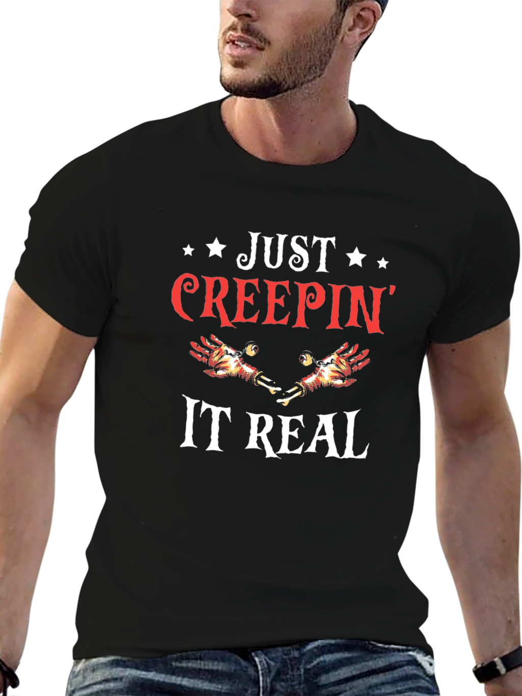 Just Creepin It Real Black Graphic T-Shirt
