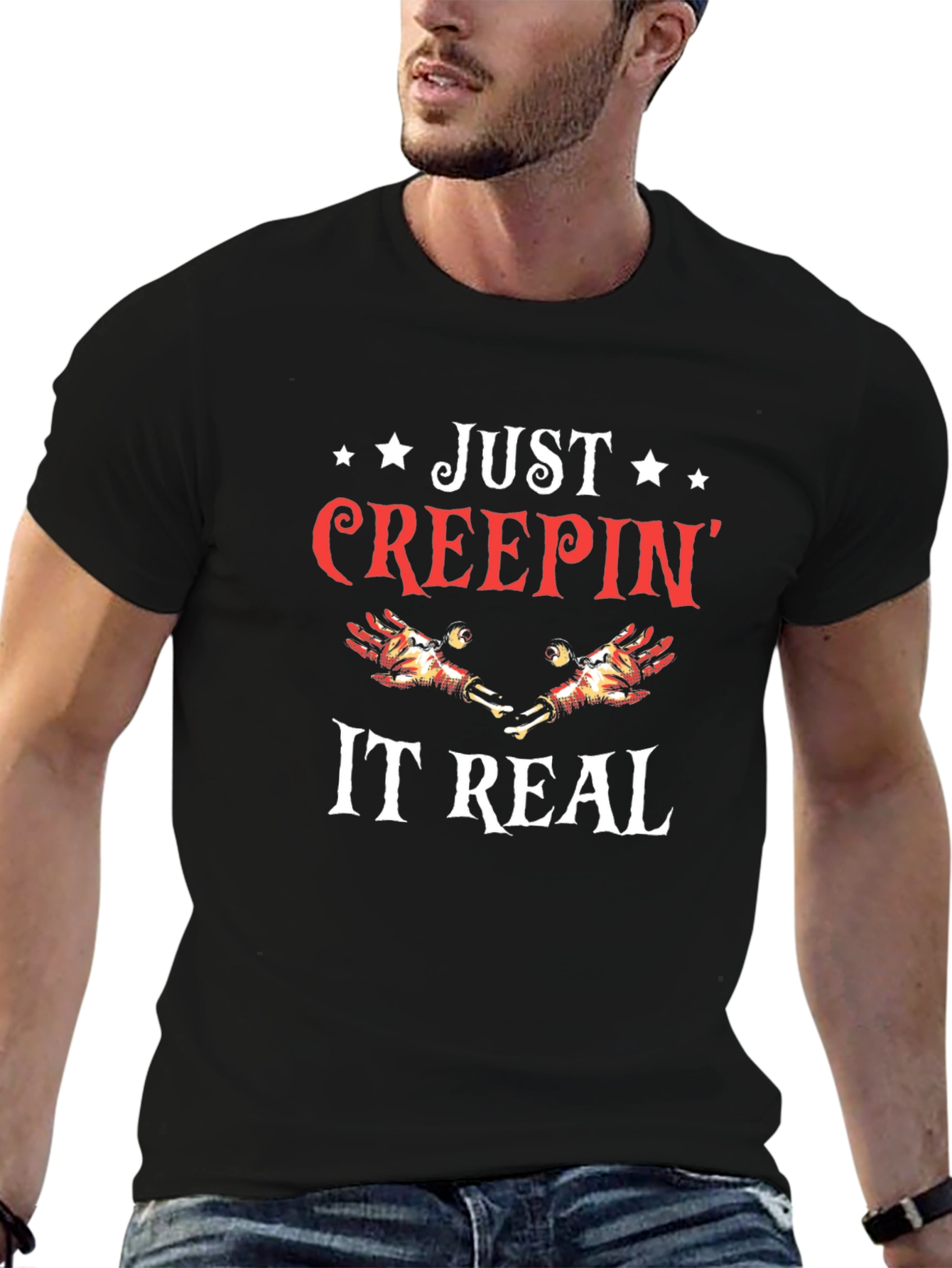 Just Creepin It Real Black Graphic T-Shirt
