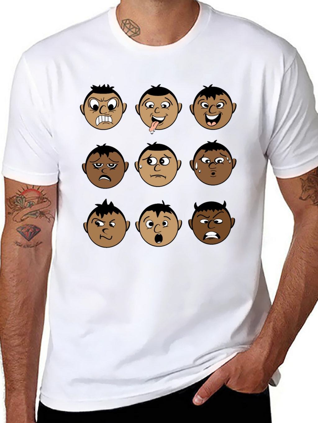 Emotional Faces Black T-Shirt
