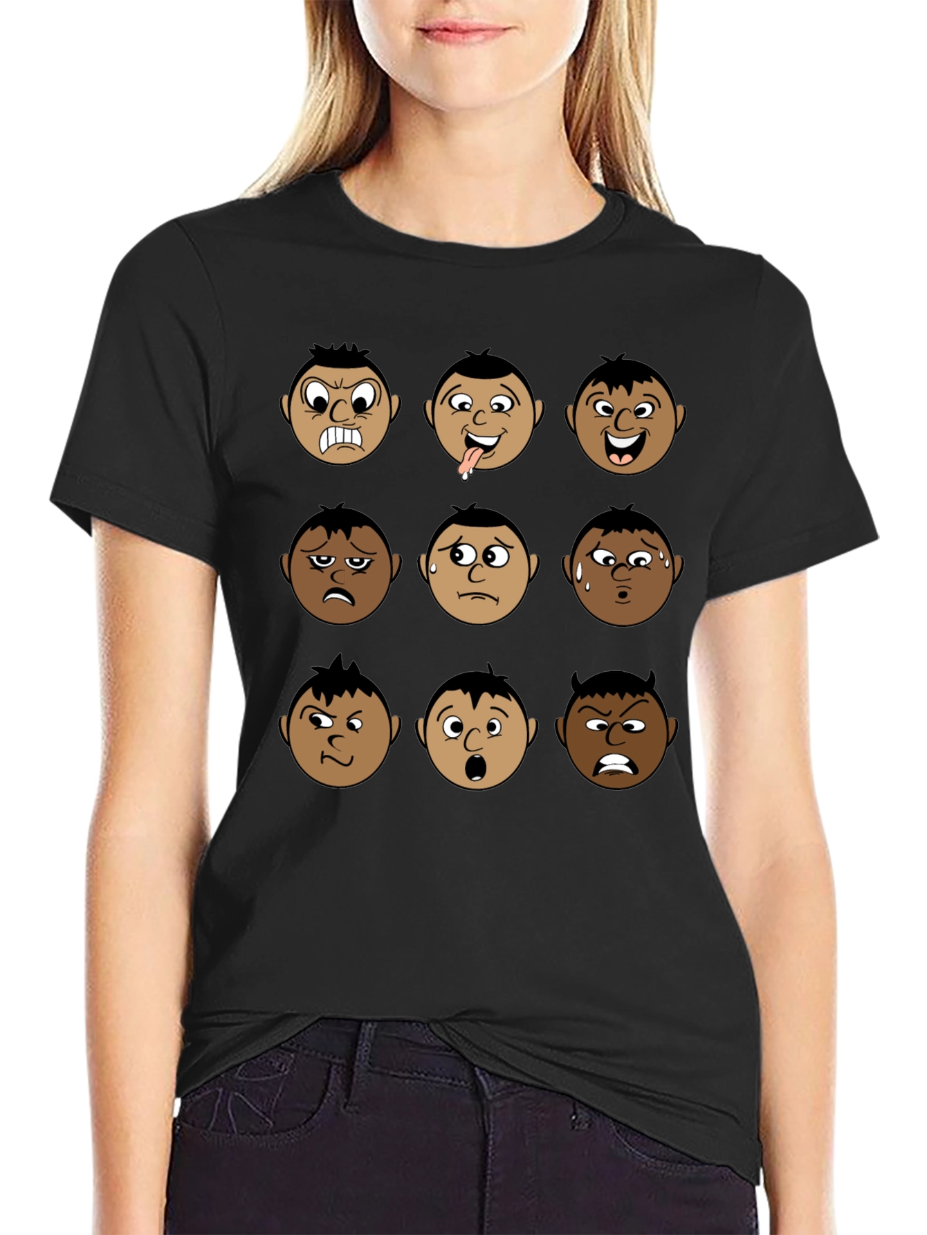 Emotional Faces Black T-Shirt