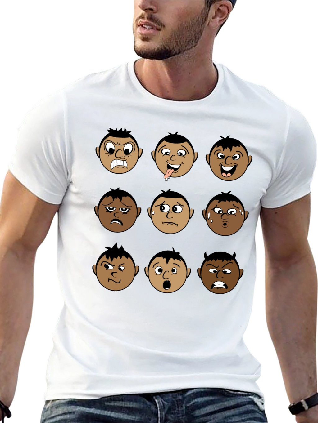 Emotional Faces Black T-Shirt