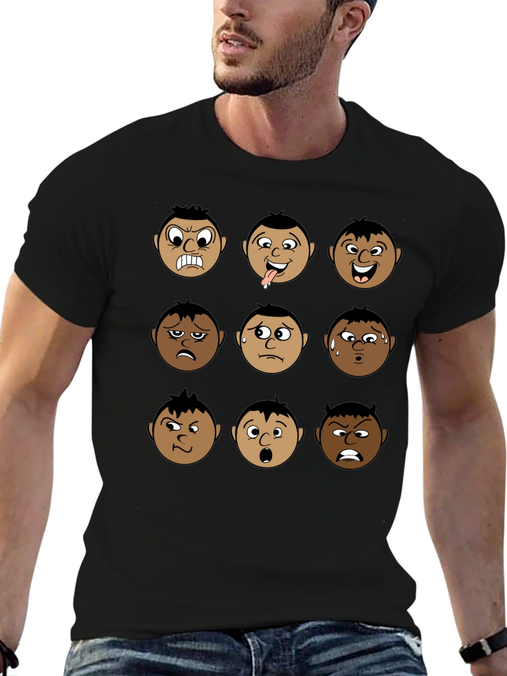 Emotional Faces Black T-Shirt
