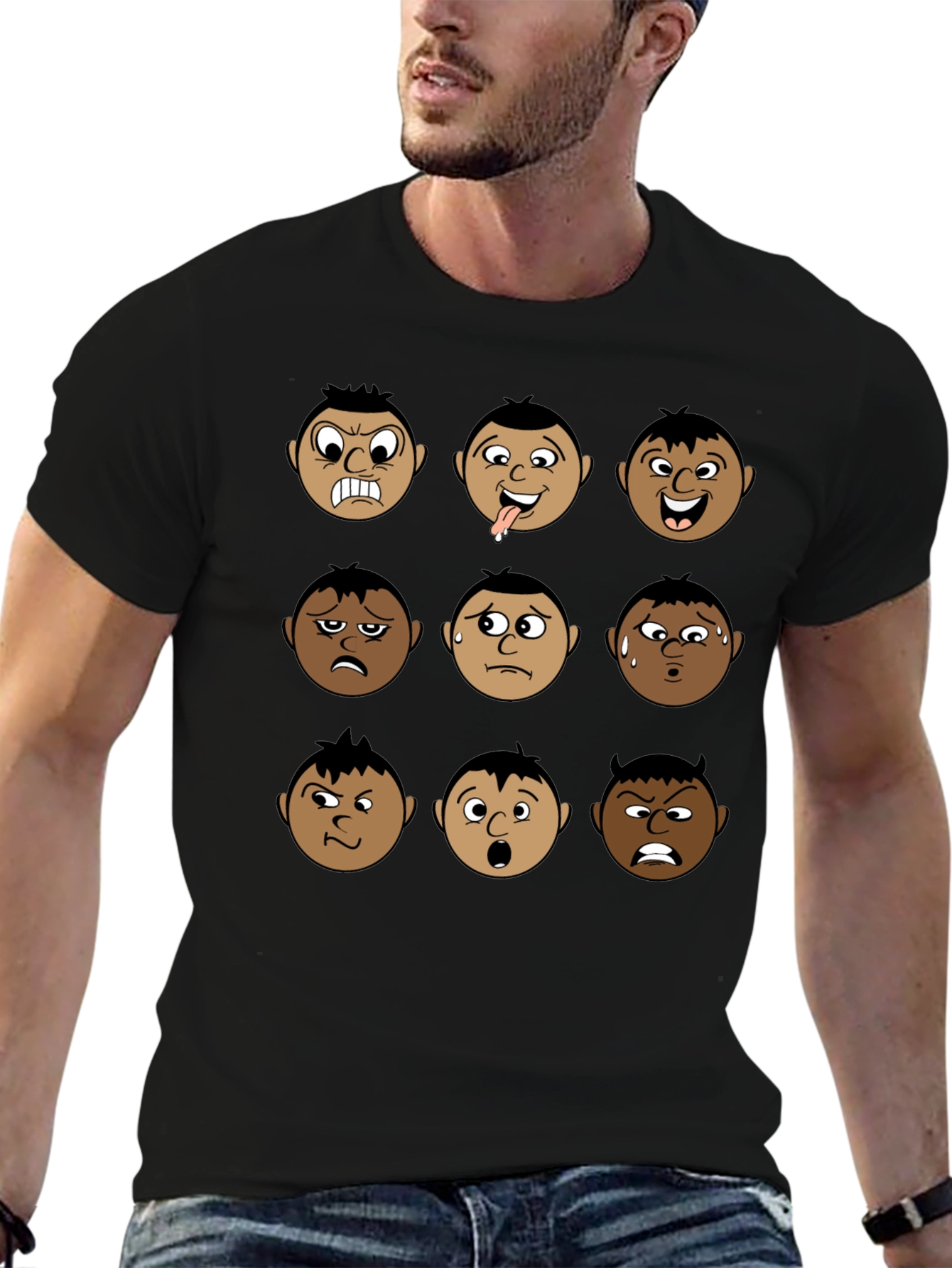 Emotional Faces Black T-Shirt