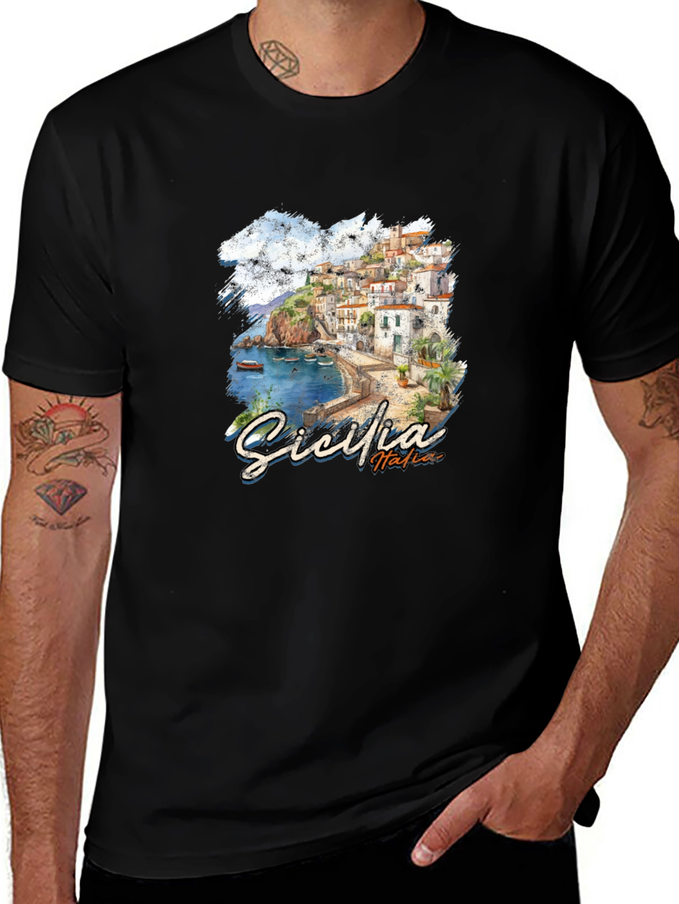 Sicilia Italia Graphic T-Shirt - Black