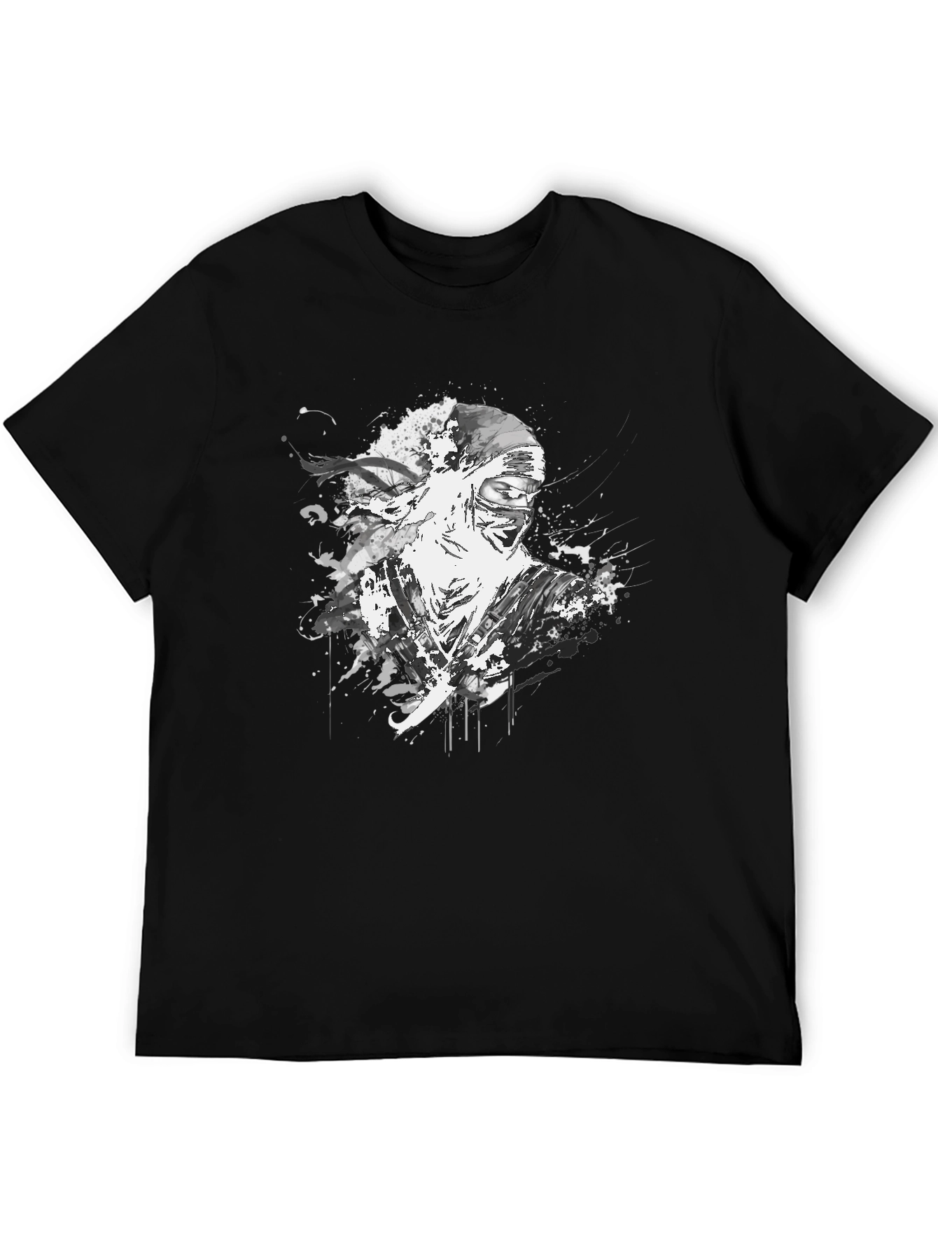 Ink Splatter Ninja Graphic Black T-Shirt