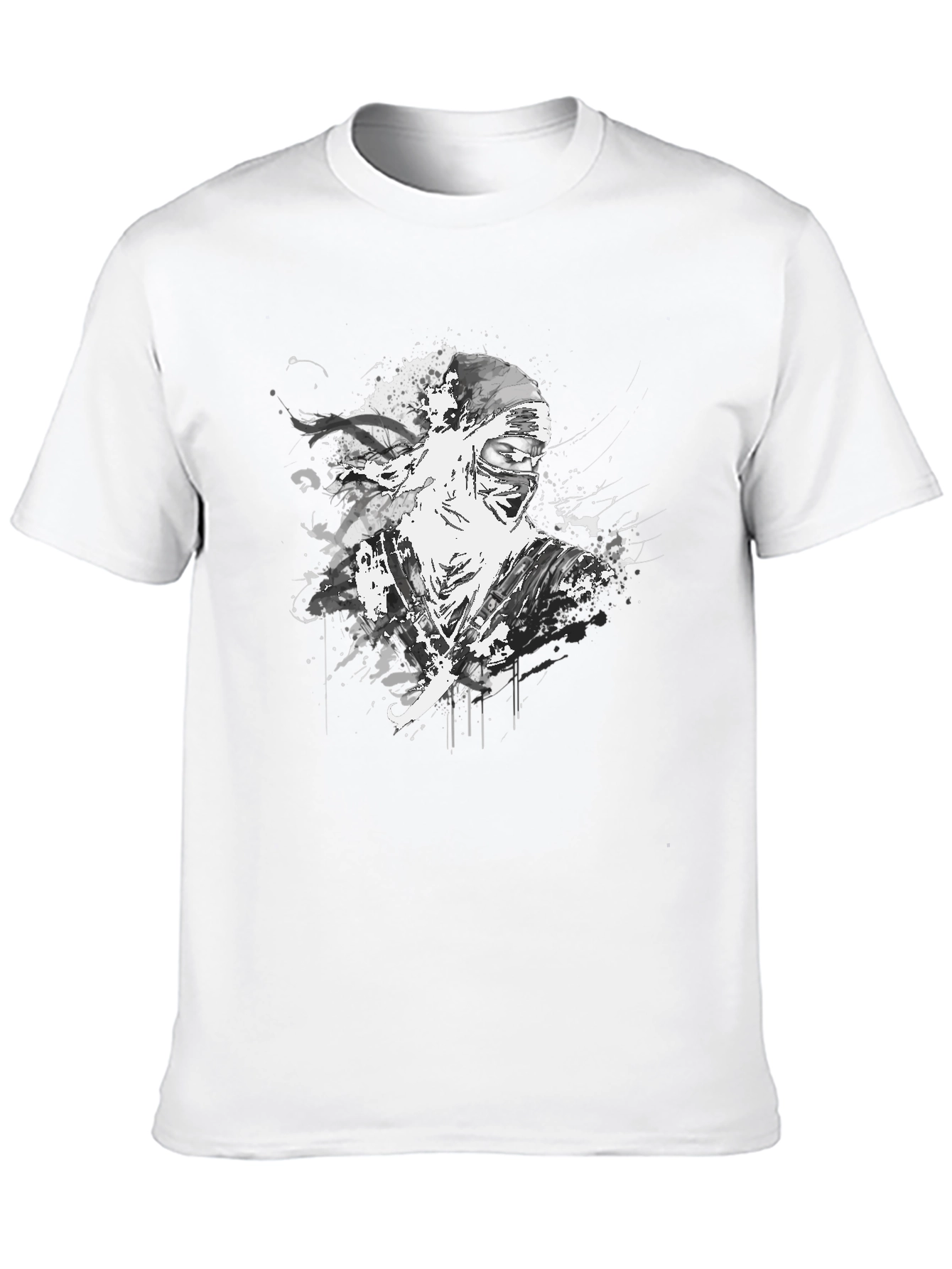 Ink Splatter Ninja Graphic Black T-Shirt