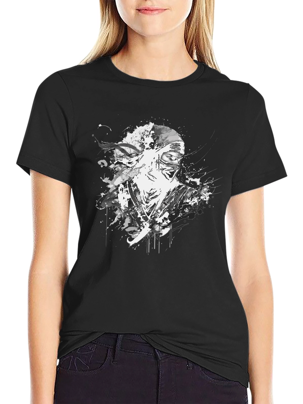 Ink Splatter Ninja Graphic Black T-Shirt