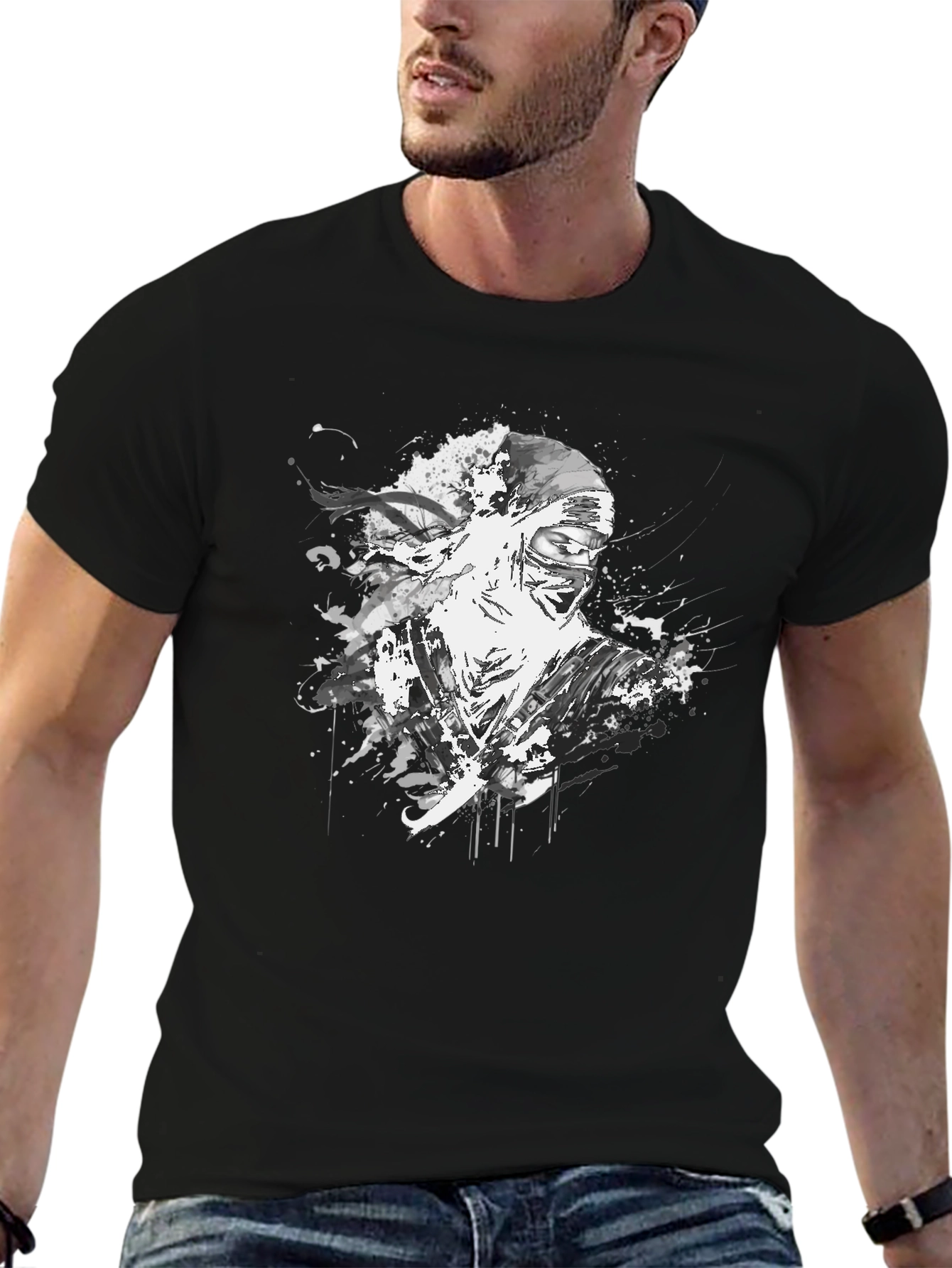 Ink Splatter Ninja Graphic Black T-Shirt