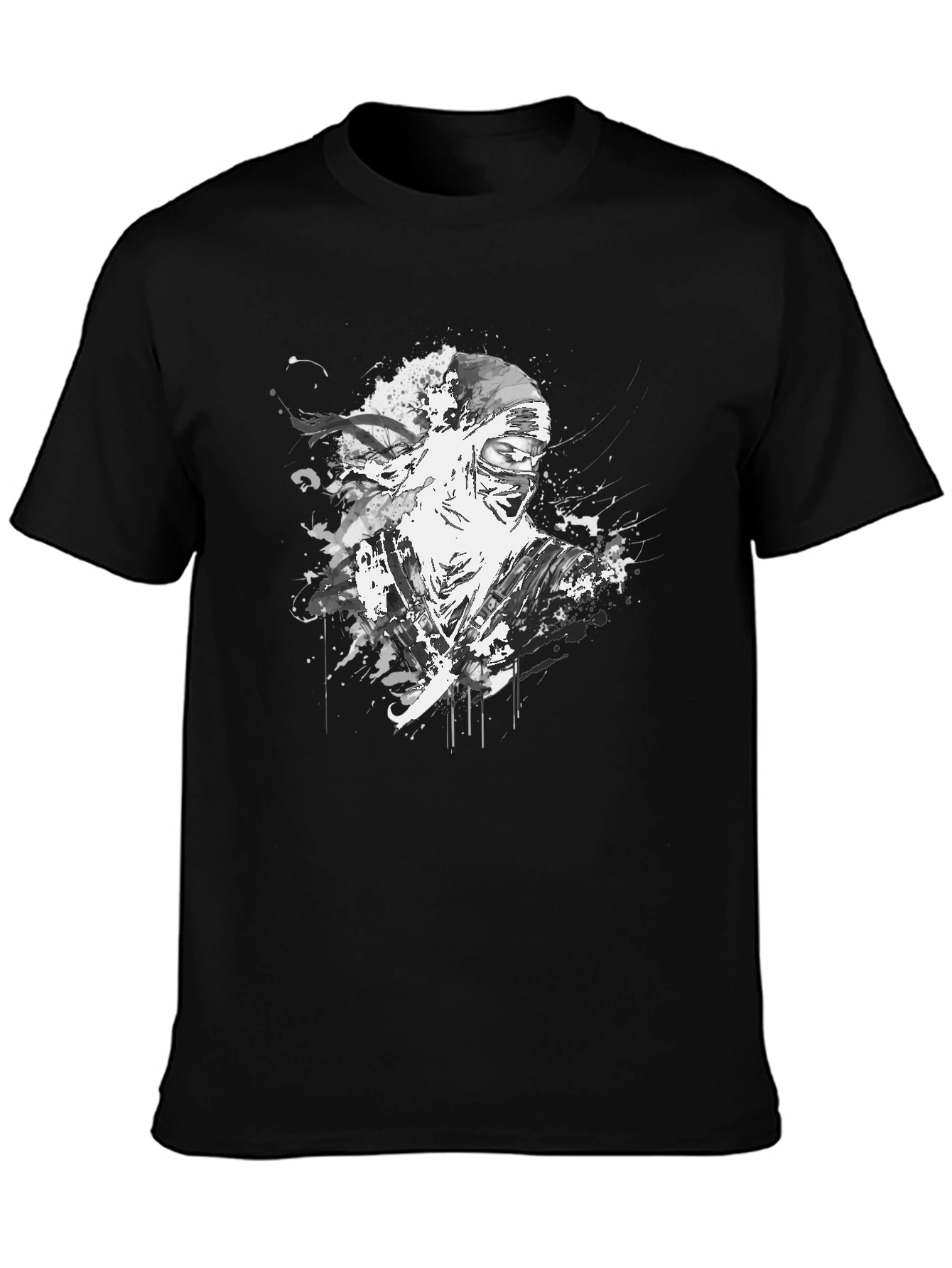 Ink Splatter Ninja Graphic Black T-Shirt